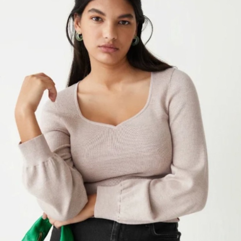 & Other Stories Tan Taupe Sweetheart Neckline Long Sleeve Sweater Size XS
